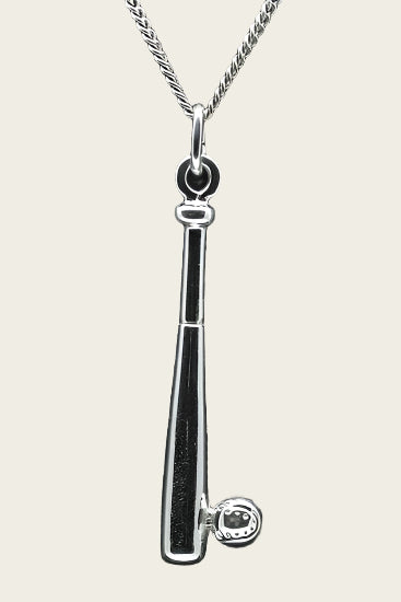 Zilveren Honkbalknuppel met bal XL ketting hanger