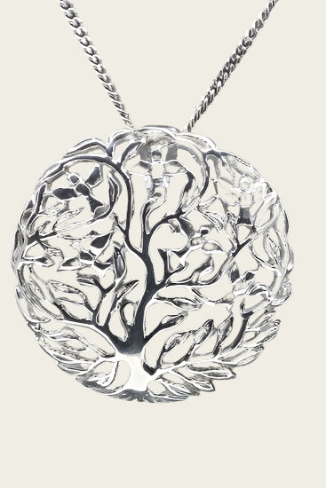 Zilveren Levensboom bol ketting hanger