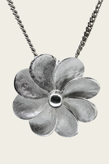 Zilveren Bloem mat-glans ketting hanger