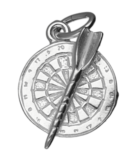 Zilveren Dartbord ketting hanger - met pijl klein