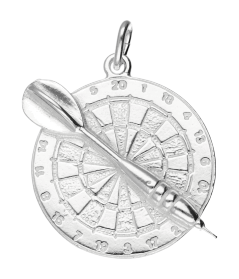 Zilveren Dartbord ketting hanger - met pijl