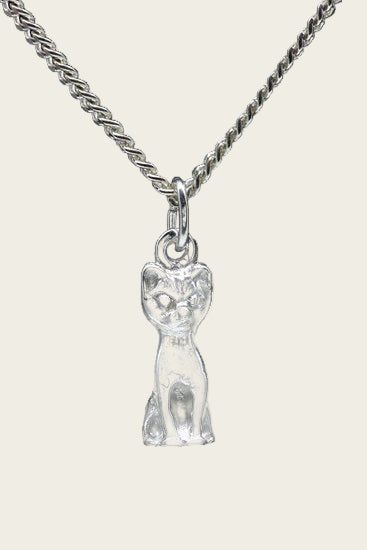 Zilveren Poes ketting hanger - zittend
