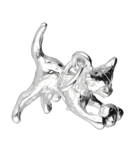 Zilveren Poes ketting hanger - met bal
