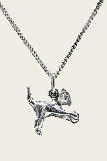 Zilveren Poes ketting hanger - met bal