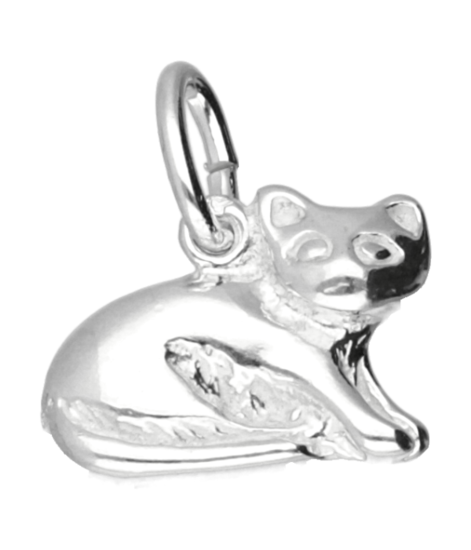 Zilveren Poes ketting hanger - liggend