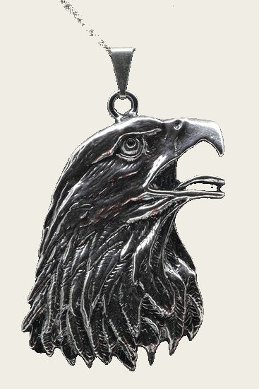 Zilveren Arend kop ketting hanger - XL gezwart