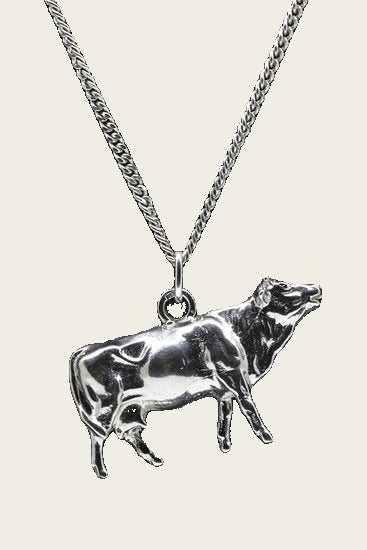 Zilveren Koe massief groot ketting hanger
