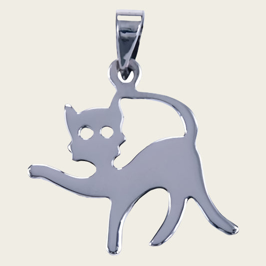 Zilveren Kat glad ketting hanger