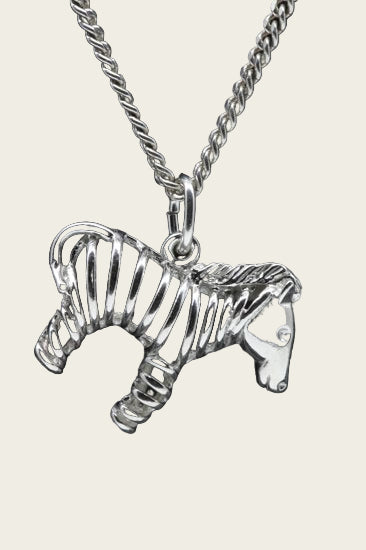 Zilveren Zebra opengewerkt ketting hanger