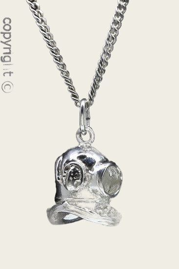 Zilveren Duikhelm open vizier ketting hanger