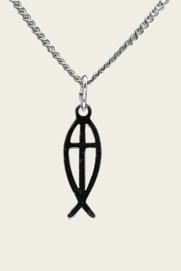Zilveren Ichtus ketting hanger - kruis