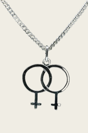 Zilveren Vrouw/vrouw teken ketting hanger