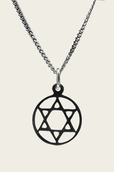 Zilveren Davidster in ring ketting hanger