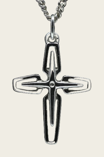 Zilveren Kruis open bewerkt ketting hanger