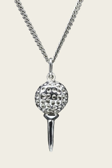 Zilveren Golfbal op tee ketting hanger