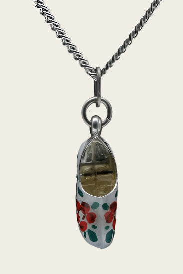 Zilveren Klomp ketting hanger - rode bloem