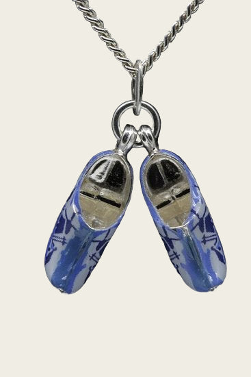 Zilveren Klompen ketting hanger - Delfts blauw