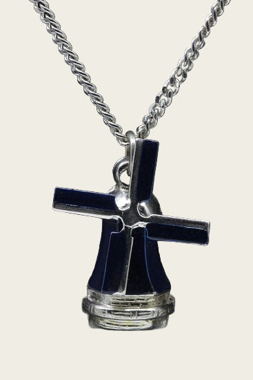 Zilveren Stellingmolen ketting hanger - rond blauw