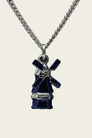 Zilveren Stellingmolen ketting hanger - zeskant blauw