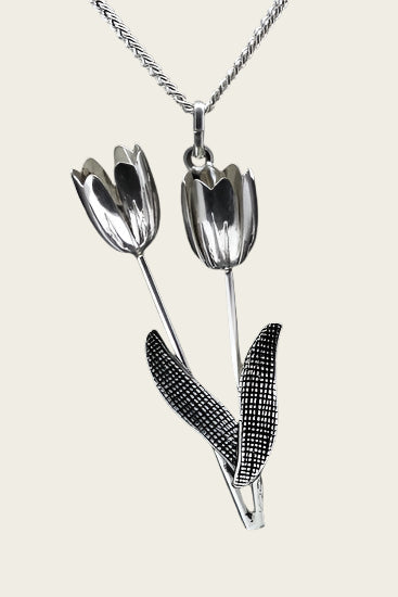 Zilveren Tulpen ketting hanger - duo