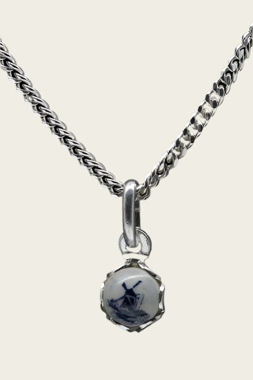 Zilveren Molen Delftsblauw rond 6mm ketting hanger