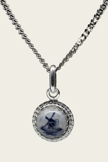 Zilveren Molen Delftsblauw rond 9mm ketting hanger