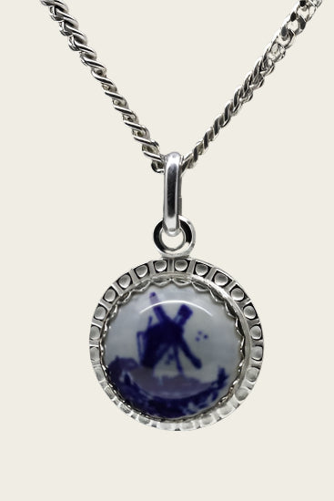 Zilveren Molen Delftsblauw rond 13mm ketting hanger