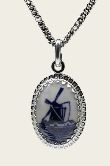 Zilveren Molen Delftsblauw ovaal 22mm ketting hanger