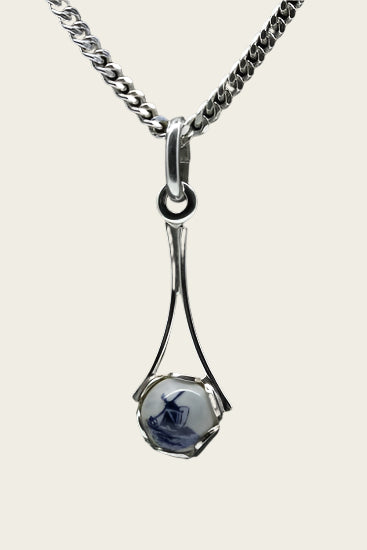 Zilveren Poly lus Delftsblauw ketting hanger