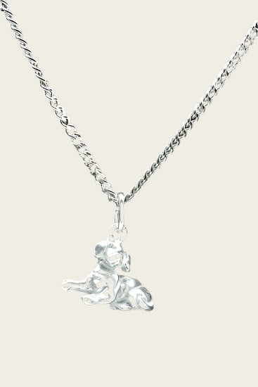 Silver Dog Lying Necklace Pendant