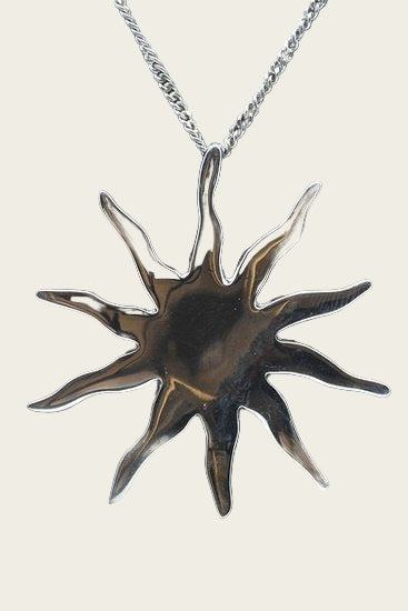 Zilveren Zon abstract groot glans ketting hanger