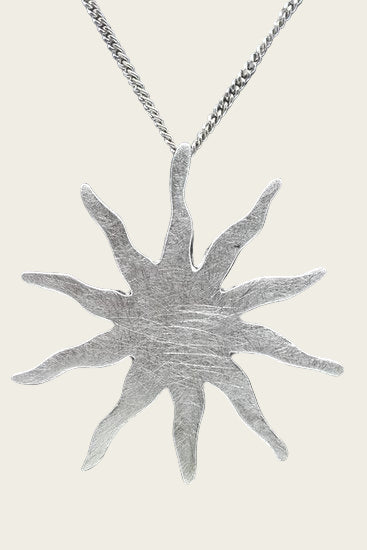 Silver Sun abstract large matte necklace pendant