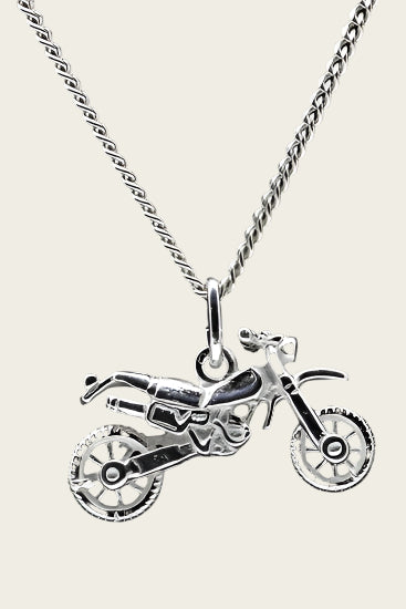 Zilveren Crossmotor ketting hanger