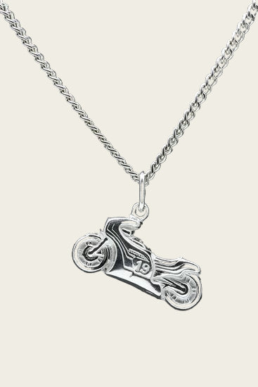 Zilveren Racemotor ketting hanger