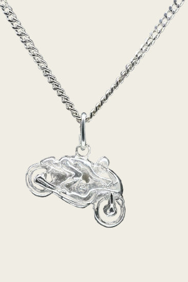 Zilveren Motor ketting hanger - met kuip klein