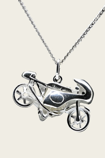 Zilveren Motor ketting hanger - met kuip