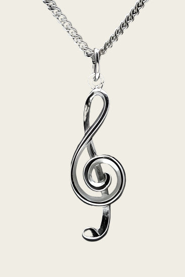 Silver Music Clef Necklace Pendant - Large