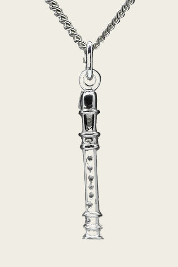 Silver Recorder Necklace Pendant