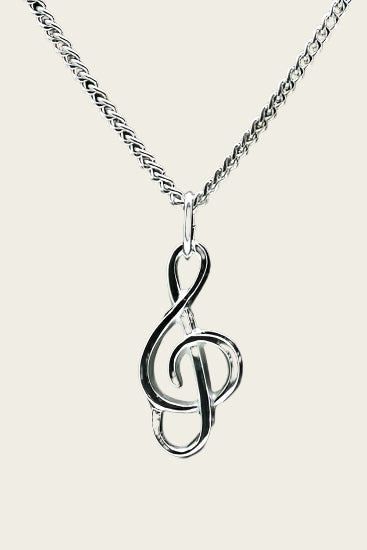 Zilveren Muzieksleutel ketting hanger - middel