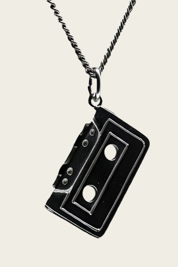 Silver Cassette Tape Necklace Pendant