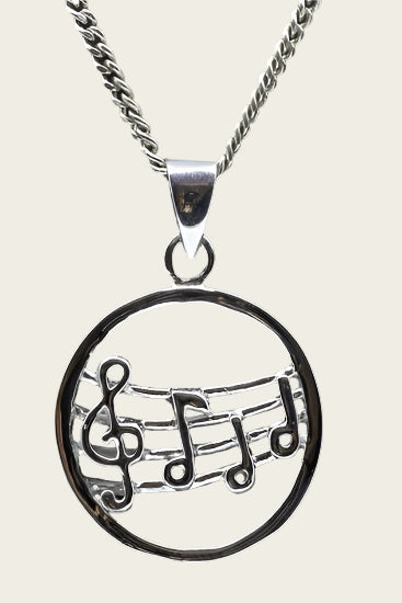 Zilveren Muzieknoten in ring ketting hanger