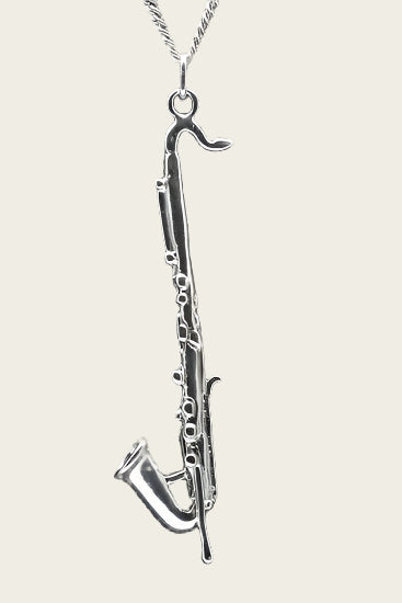 Zilveren Klarinet bas groot ketting hanger