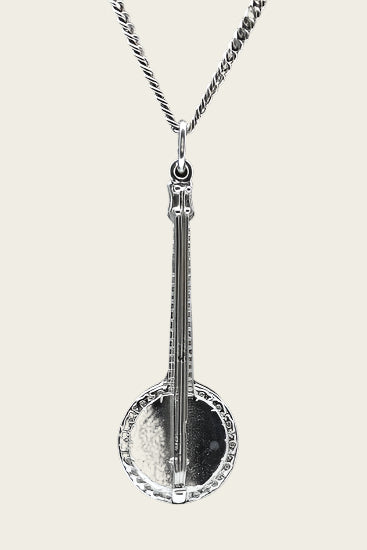 Zilveren Banjo groot ketting hanger