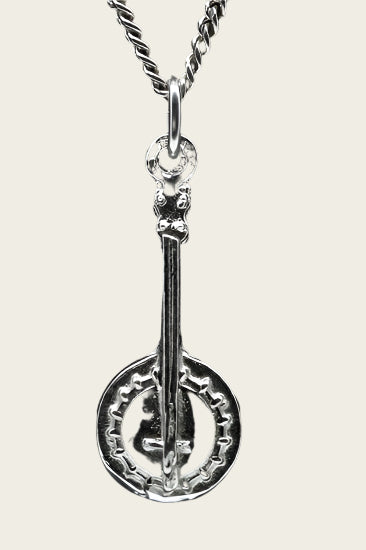 Zilveren Banjo middel ketting hanger