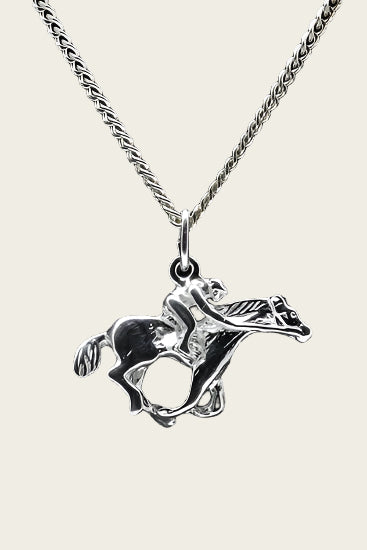 Zilveren Paard ketting hanger - met jockey 2