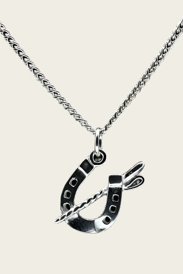 Zilveren Hoef rijzweep ketting hanger