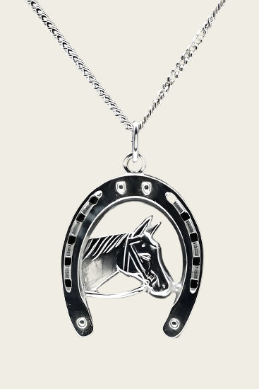 Zilveren Hoef paardenhoofd ketting hanger - XL