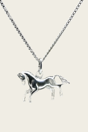 Zilveren Paard waaierstaart ketting hanger