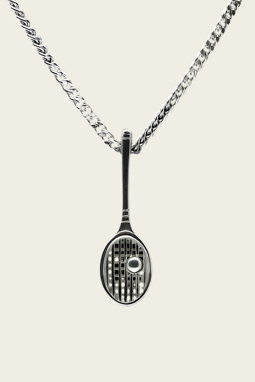 Zilveren Tennisracket ketting hanger - klein met bal
