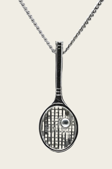 Silver Tennis Racket Necklace Pendant - Large with Ball